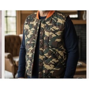 Robert Graham Reversible Quilted Vest Mens L Camo Blaze Orange Zip Puffer Pocket